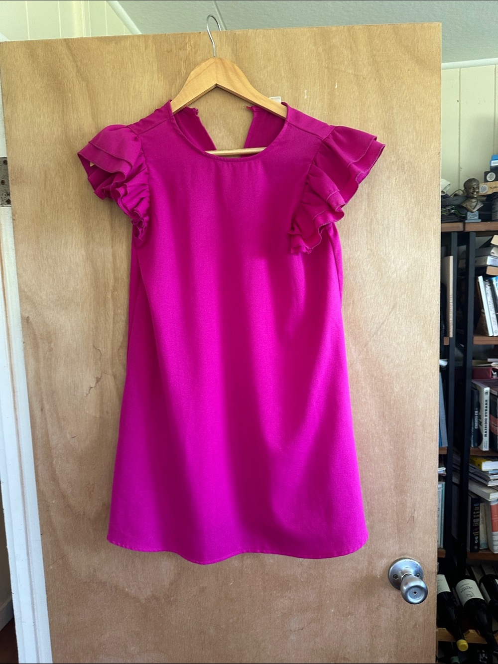 SHEIN Bright Fuchsia Ruffle Sleeve Shift Dress